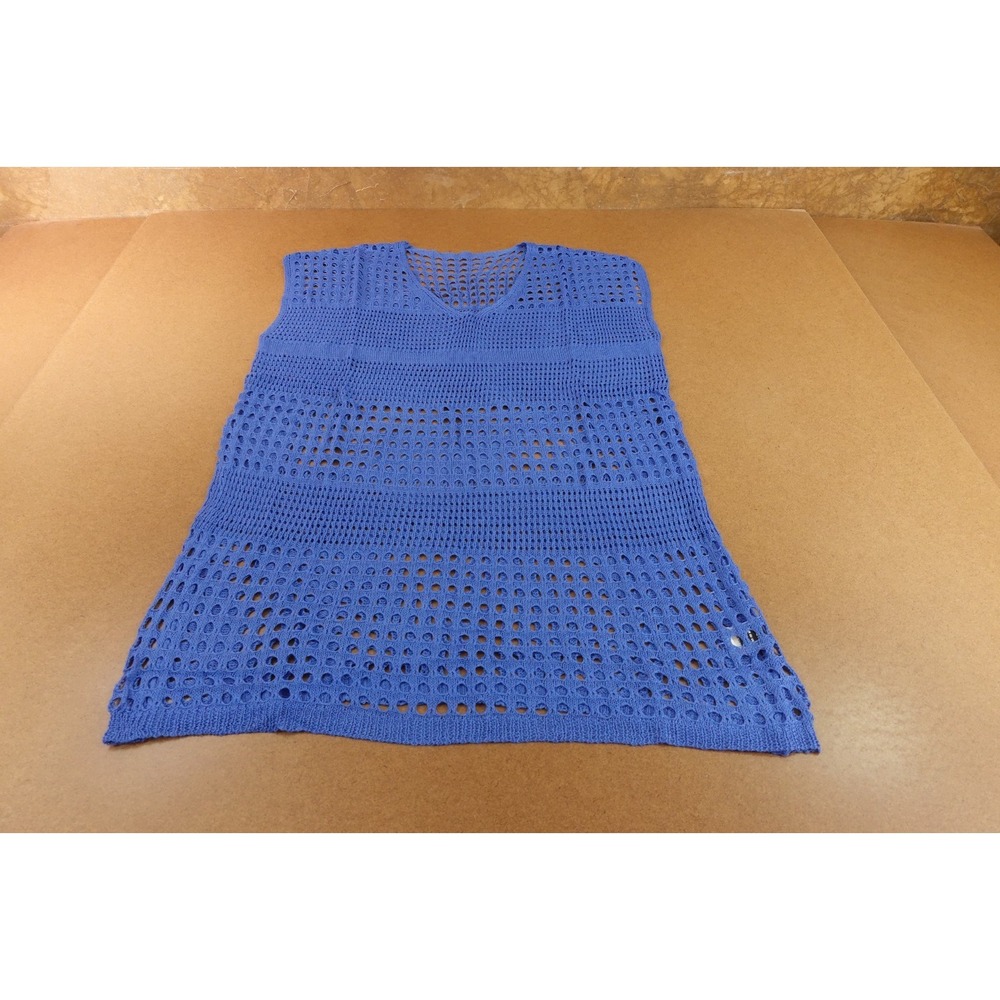 Shein XL Womens US Size 12 Blue Open Knit V Neck Sleeveless Swim Cover Up New
